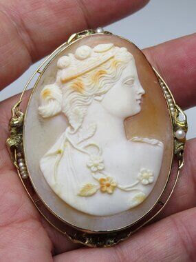 10K Cameo Brooch & Pendant Vintage 1940's 18gr